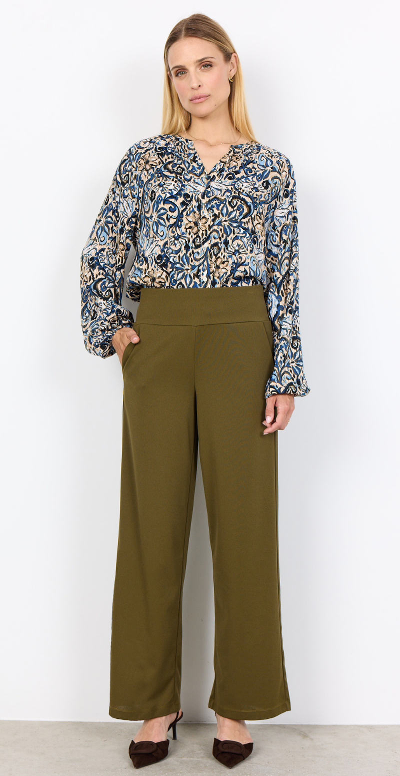 Vava gennemknappet bluse med mønster blå Soyaconcept