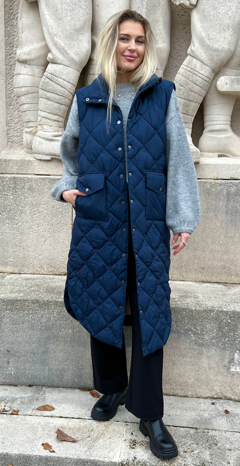 Lang quiltet vest navy blazer