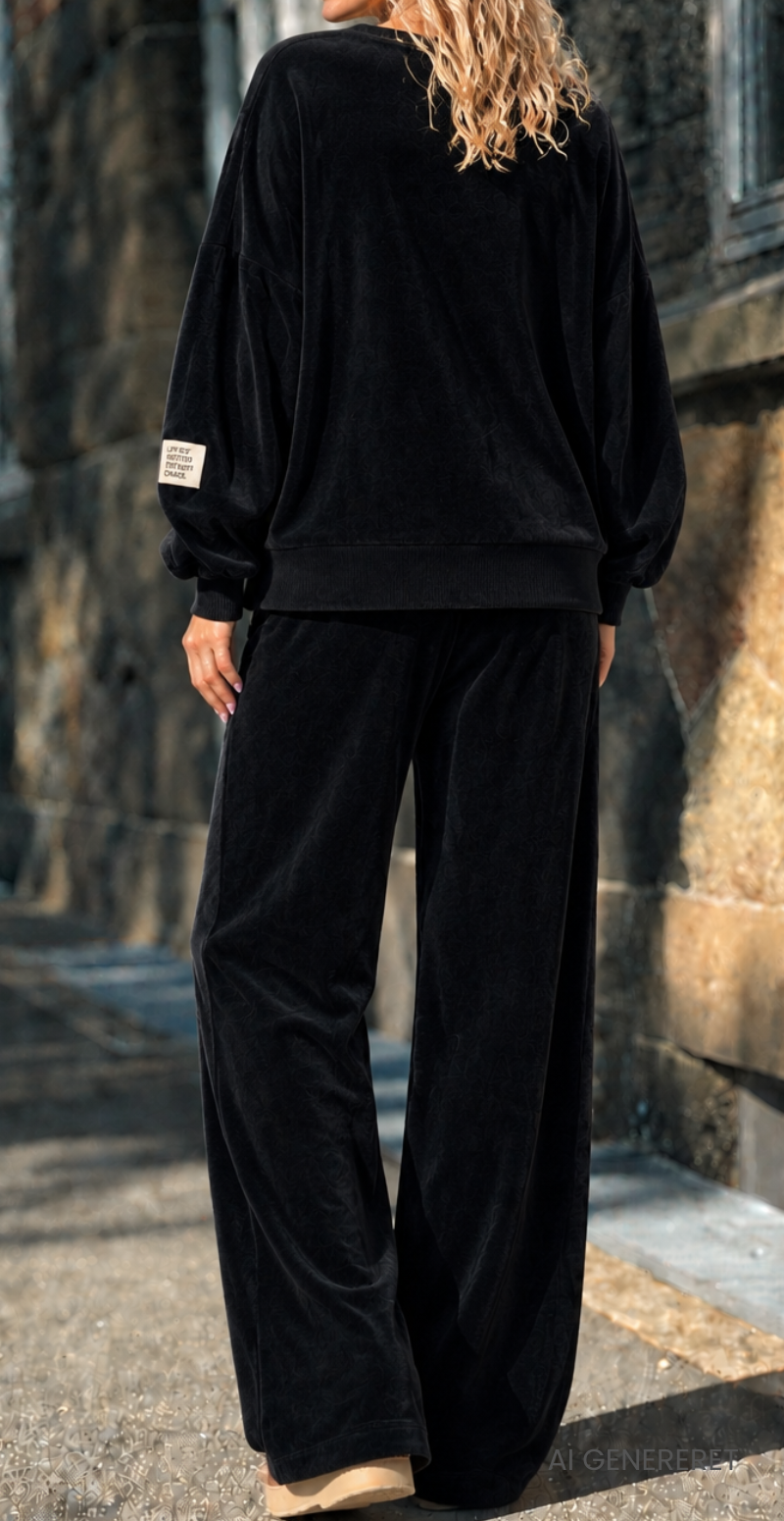 Nette sweat sæt i velour/fløjl sort LikeLondon