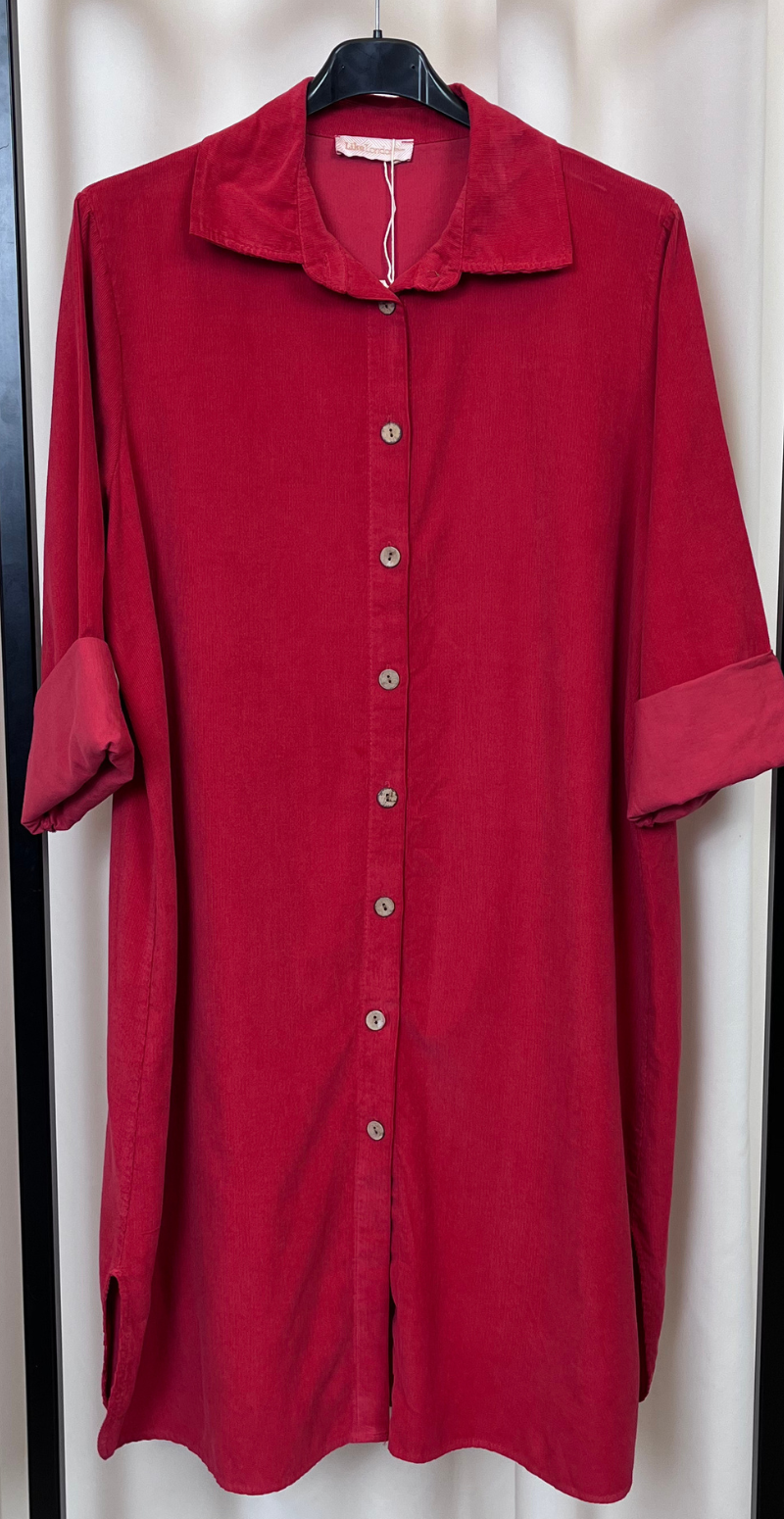 Danica fløjls kjole-tunika med knapstolpe rød LikeLondon