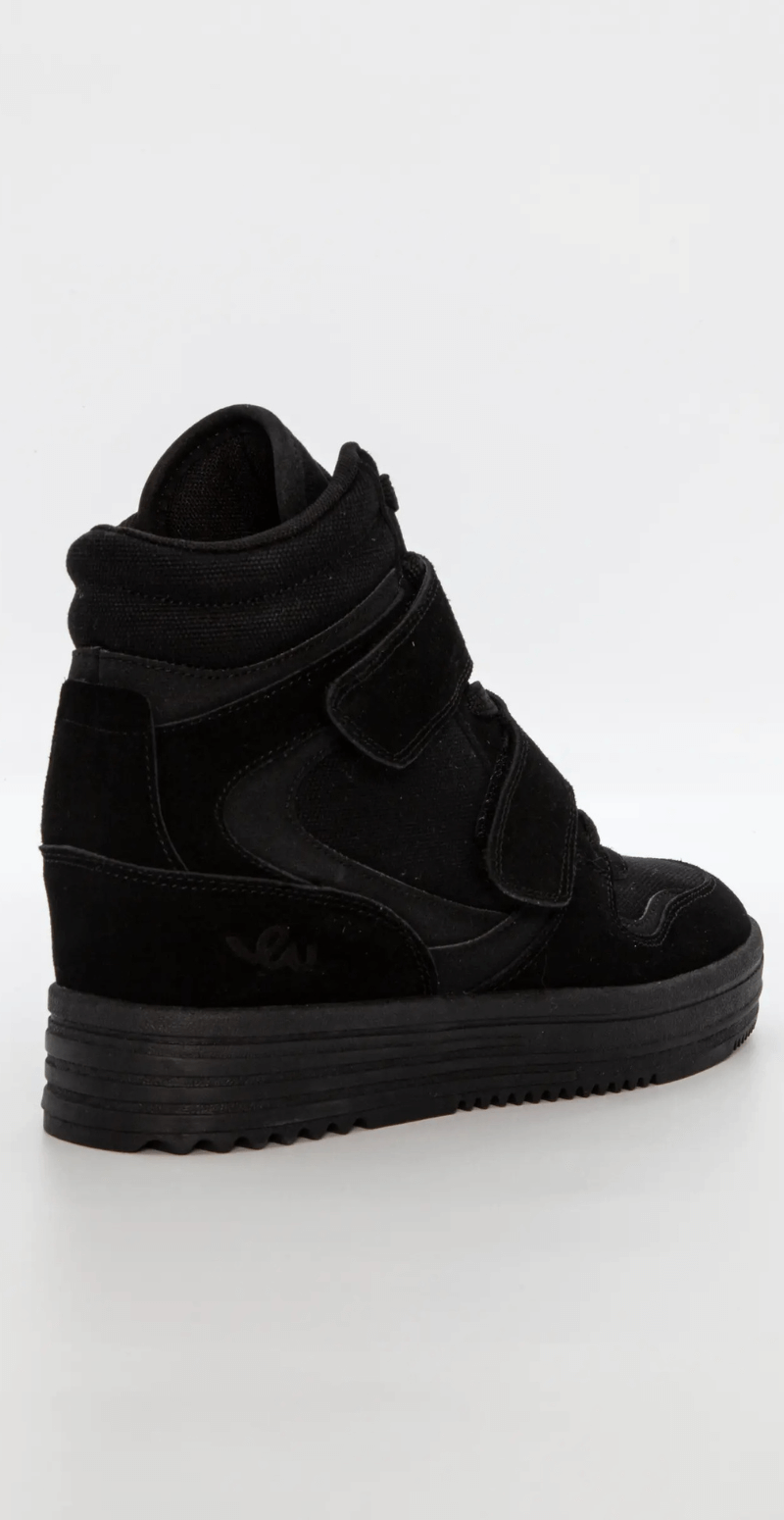 Sneaker wedges med snørebånd og velcro sort