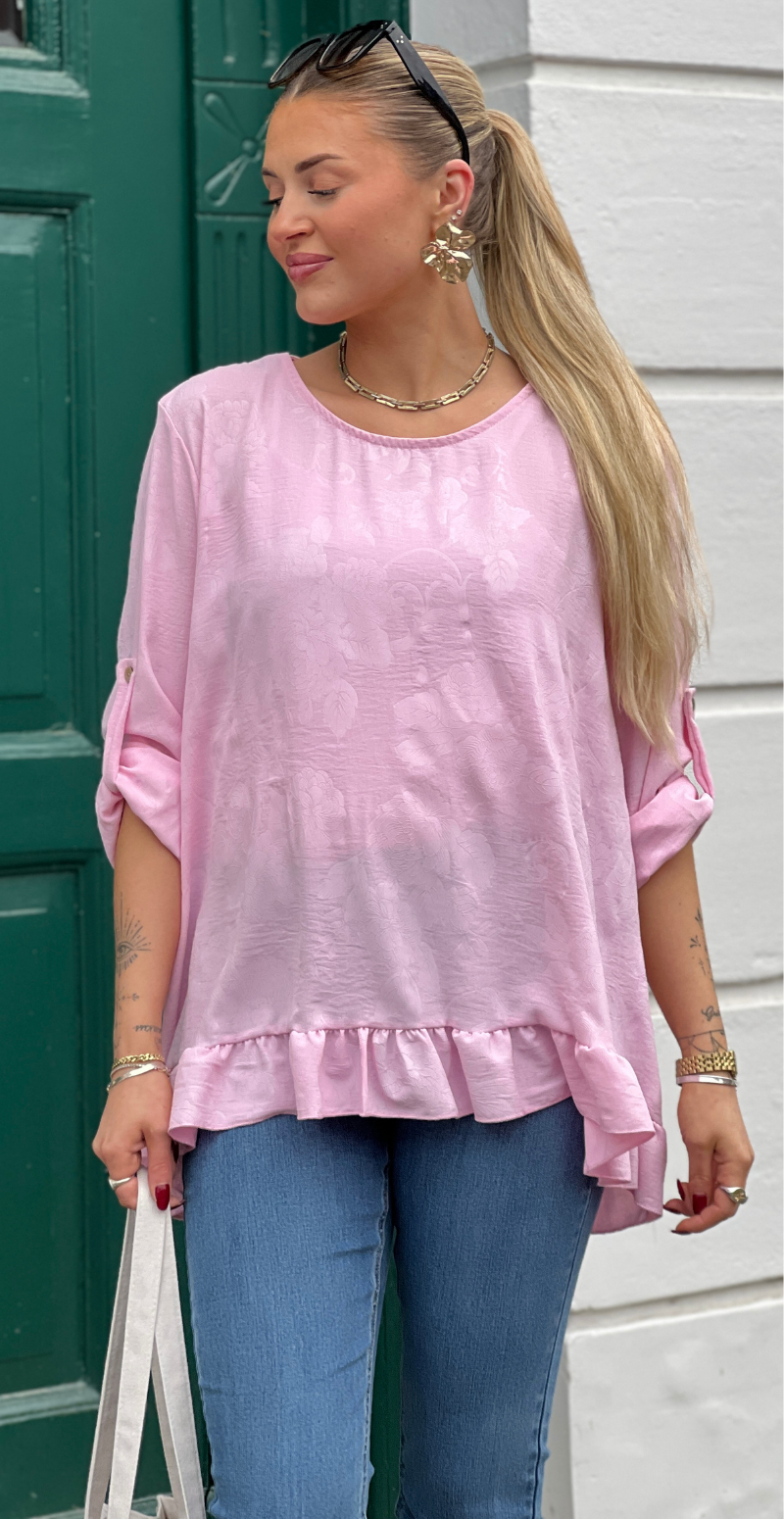 Amanda bluse med peplum og blomsterprint pink LikeLondon