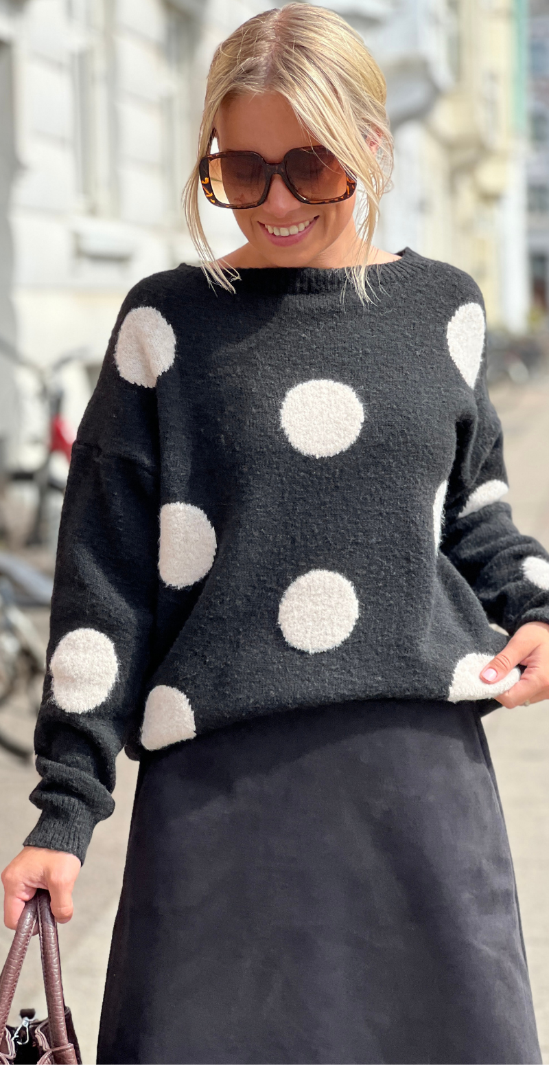 Jessie strik med store prikker black/beige LikeLondon