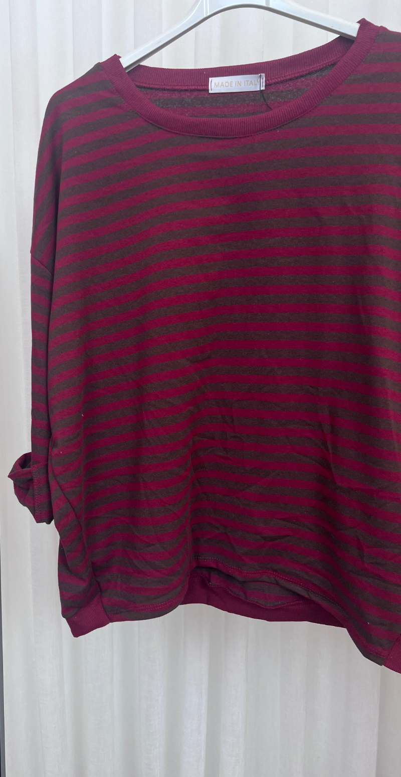 Zenia bluse med lange ærmer og striber old brown/wine red LikeLondon