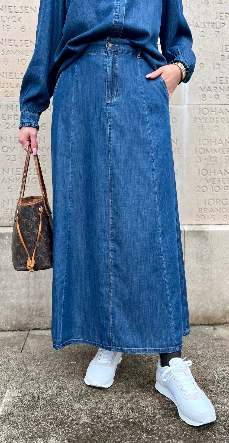 Wilke nederdel medium blue denim