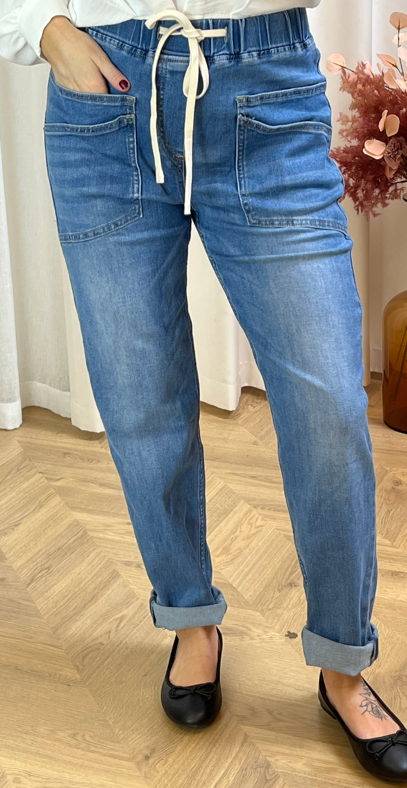 Thea bukser med lommer lys denim LikeLondon