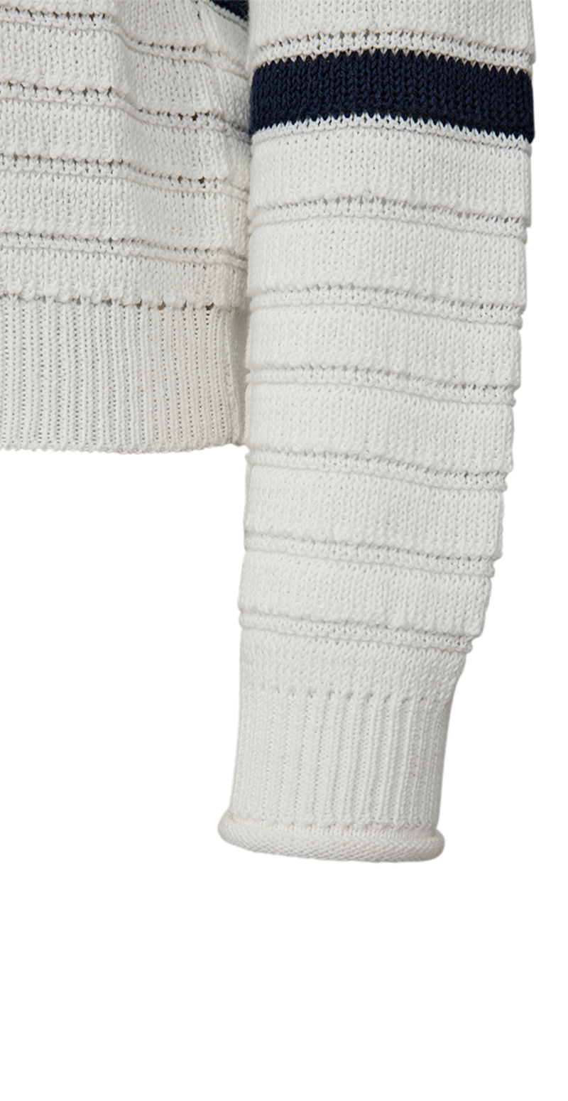 Sail cardigan med striber off-white w. navy blazer