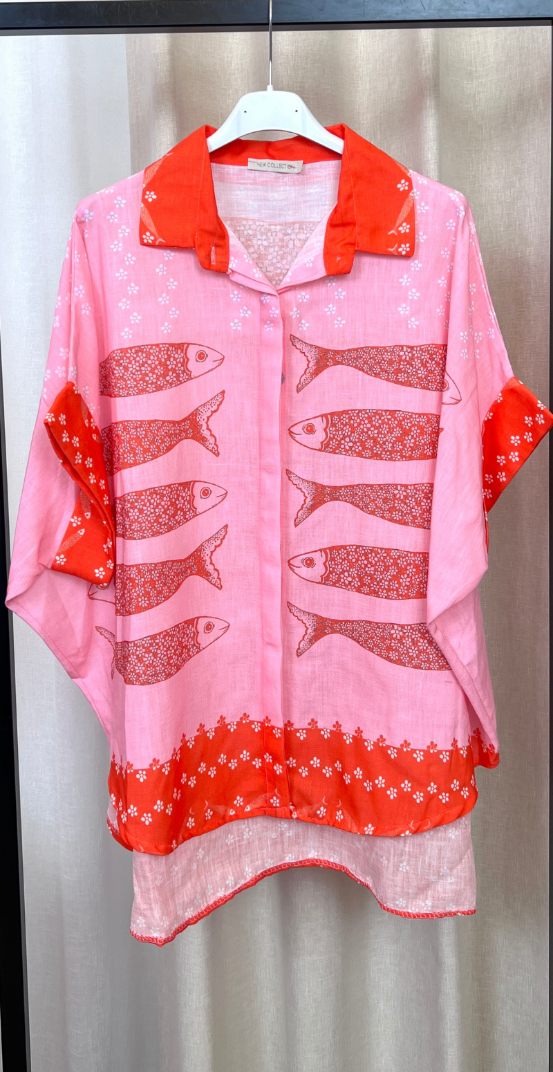 Lilli skjorte med fisk pink LikeLondon