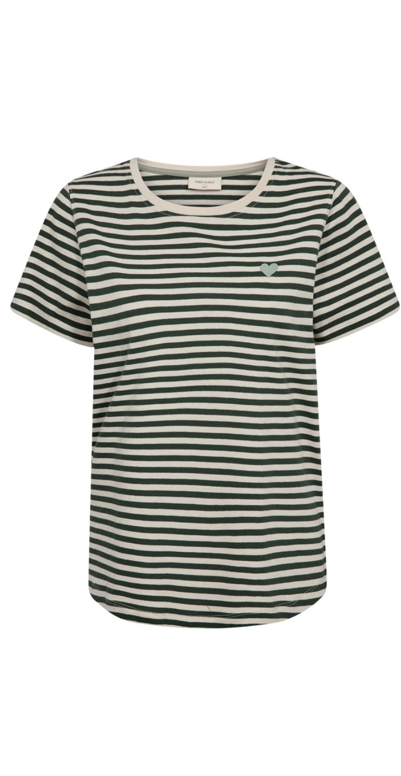 Mian bluse med striber moonbeam w. deep forest Freequent