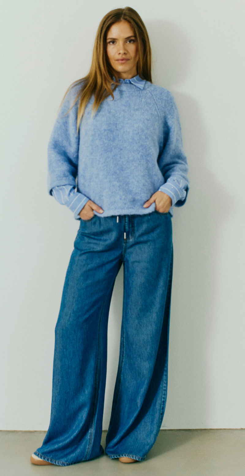 Lullo strik med 3/4 ærmer vista blue melange FreeQuent