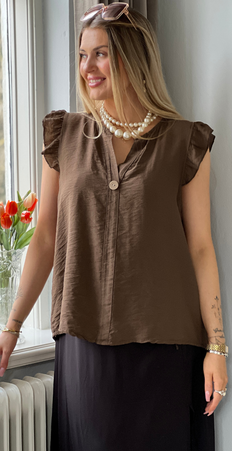 Lotus bluse med flæse detaljer brun LikeLondon