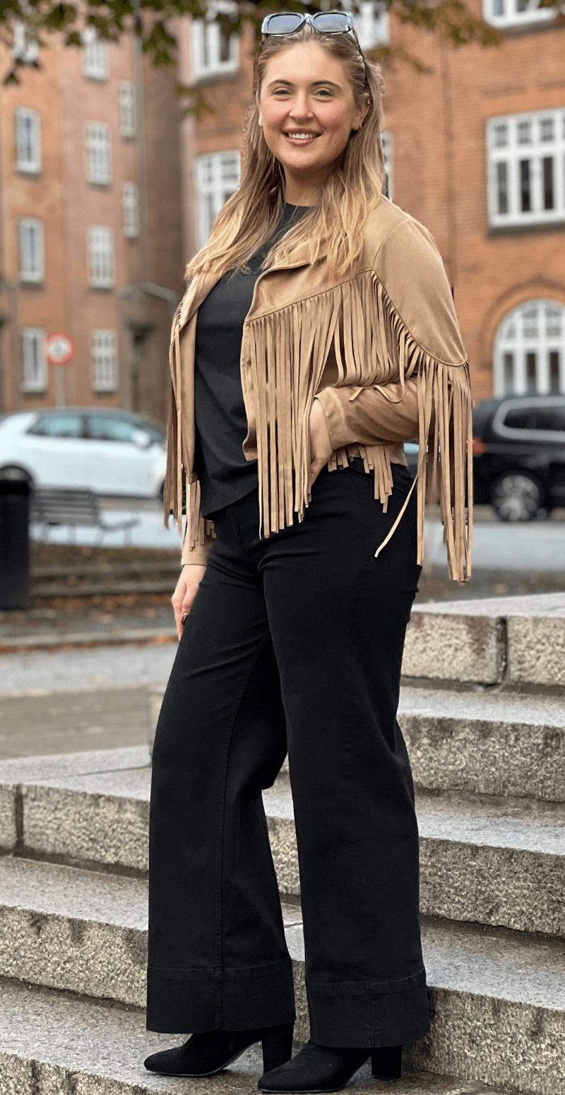 Billie ruskindsjakke med frynser fango LikeLondon