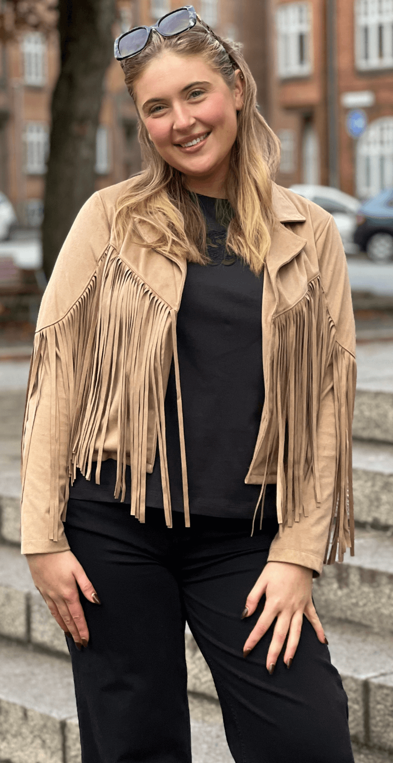 Billie ruskindsjakke med frynser fango LikeLondon