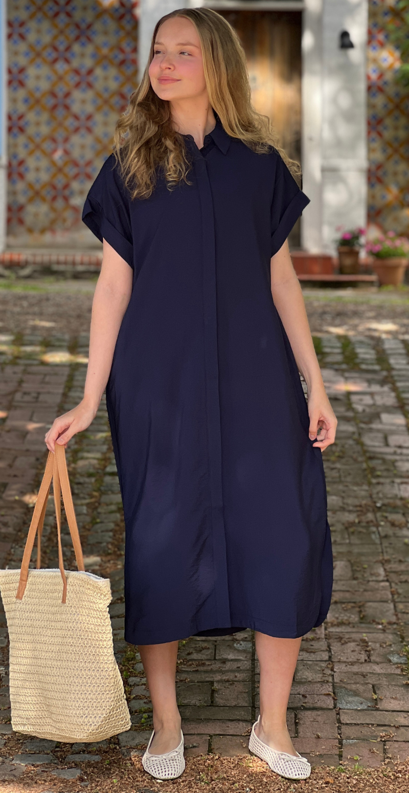 Nanina gennemknappet kjole med slids navy blazer Freequent
