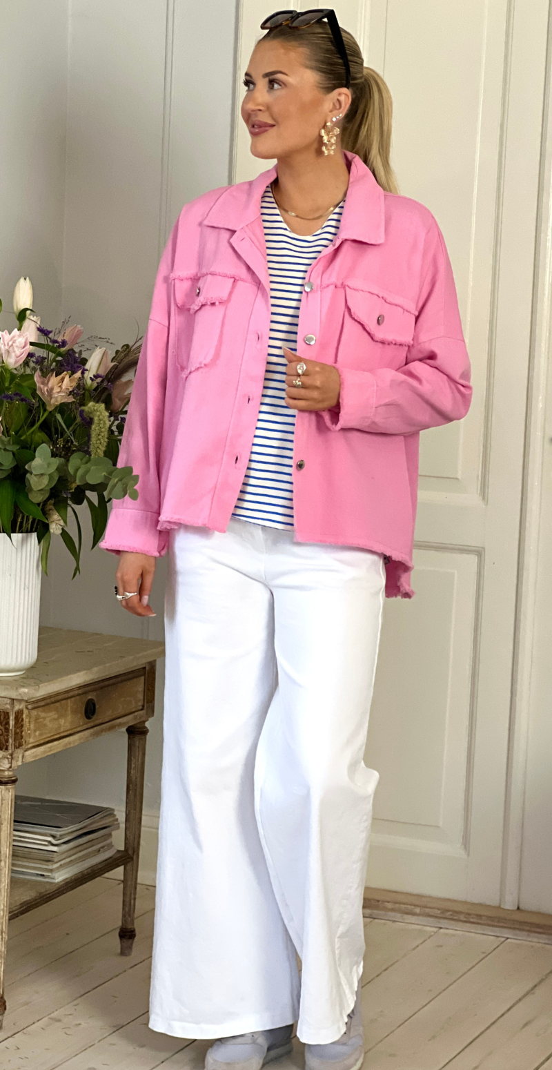 Madison canvas jakke med rå kanter pink LikeLondon