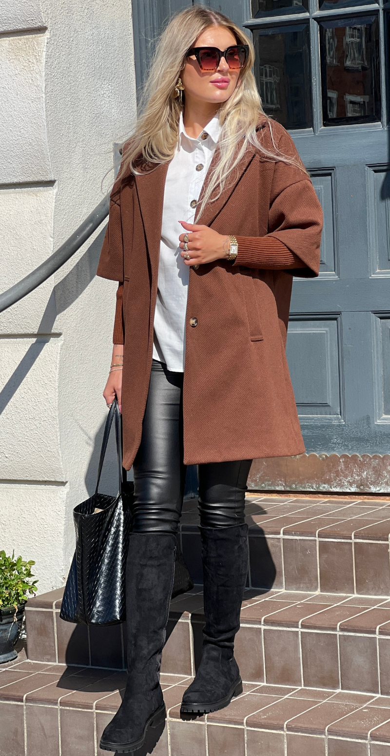 Nanna jakke med ribærmer brun Likelondon