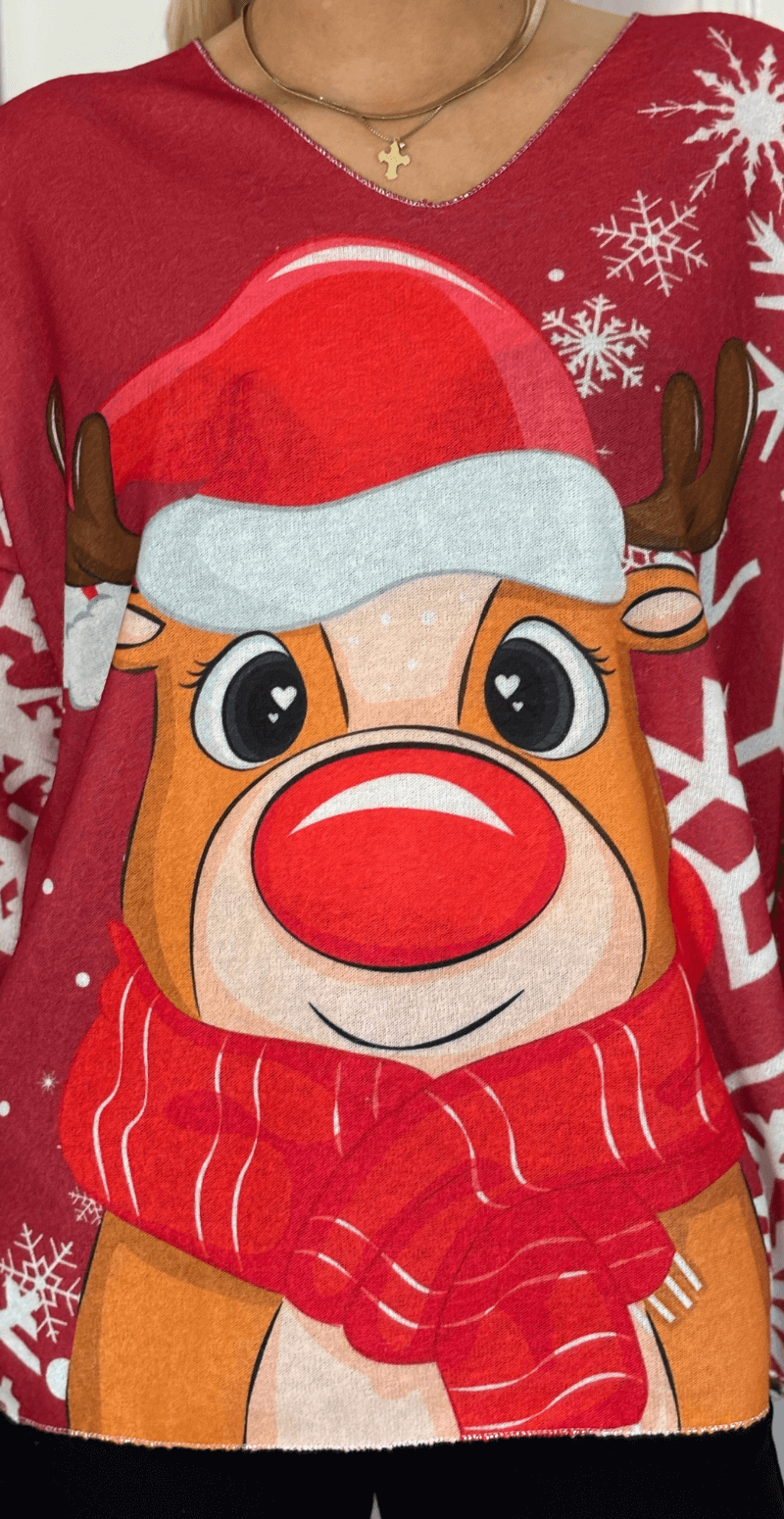 Neel julebluse med rudolf rød LikeLondon