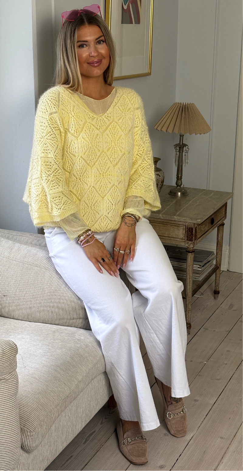 Leona mesh bluse med krøllet effekt gul LikeLondon