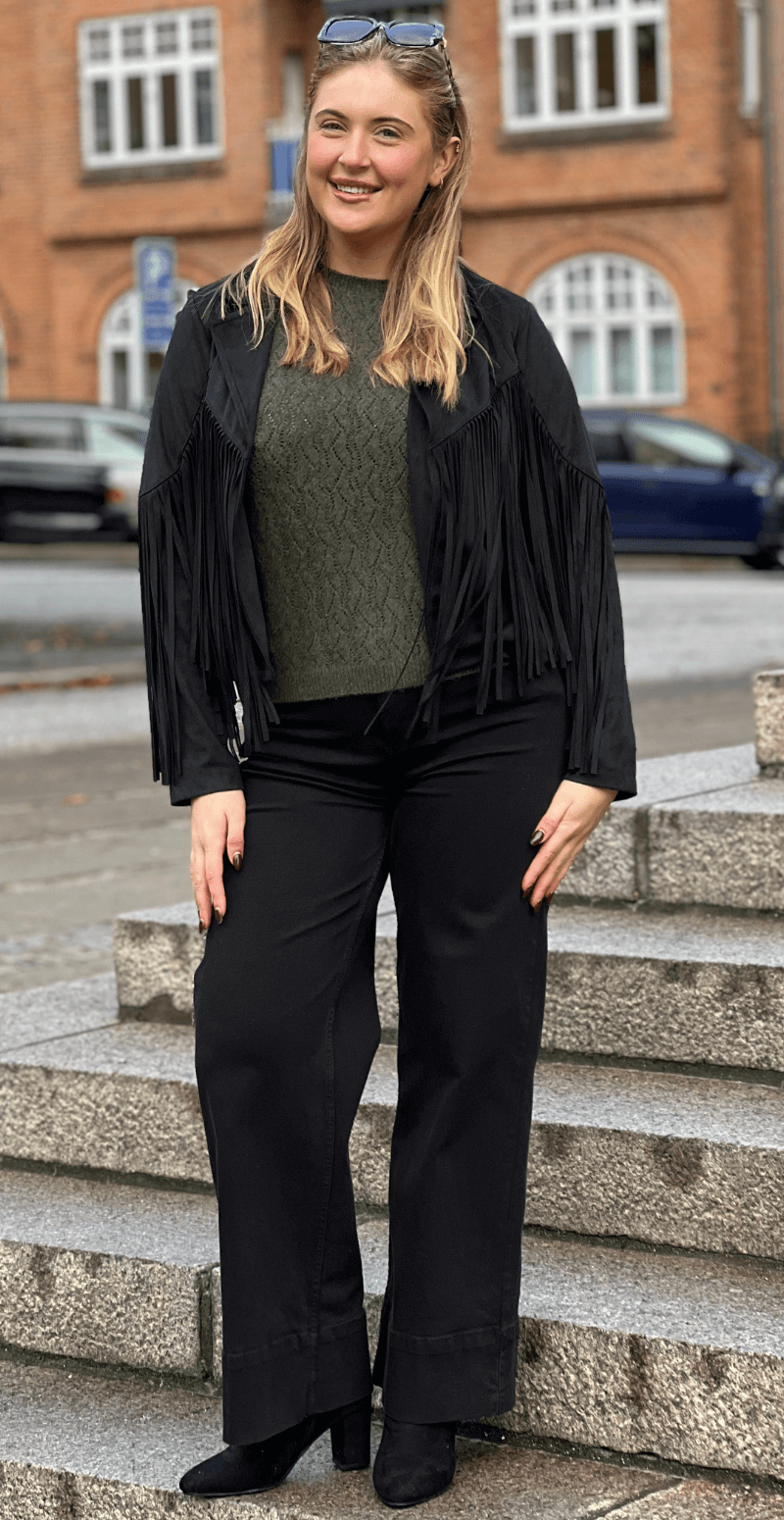 Billie ruskindsjakke med frynser sort LikeLondon