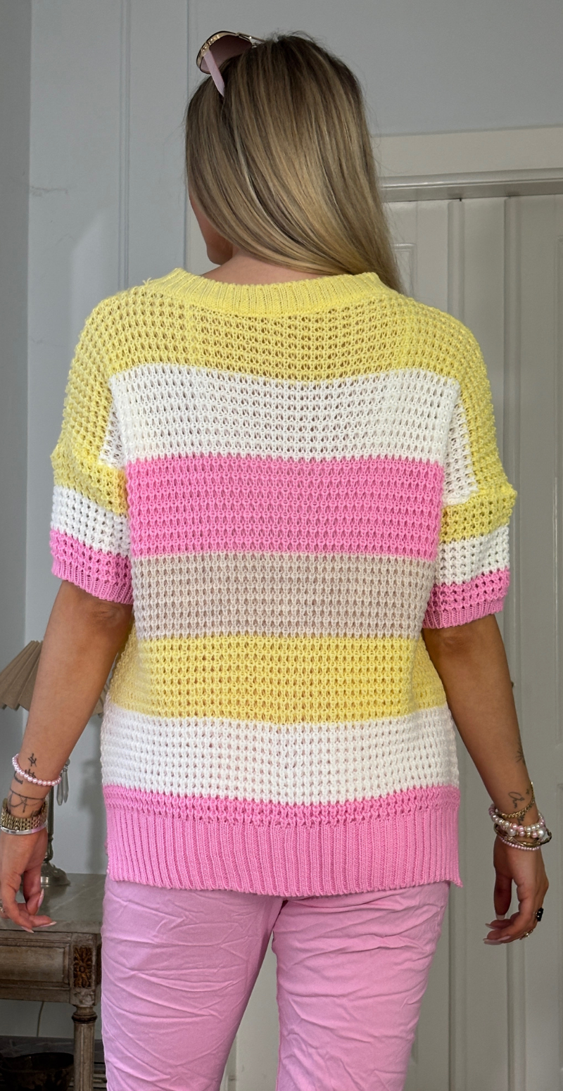 Mercy strik med kort ærme og brede striber gul LikeLondon