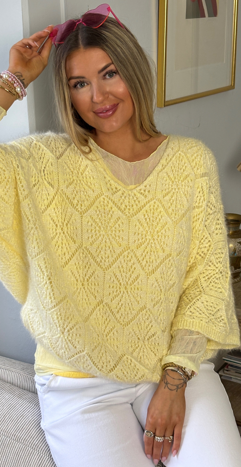 Leona mesh bluse med krøllet effekt gul LikeLondon