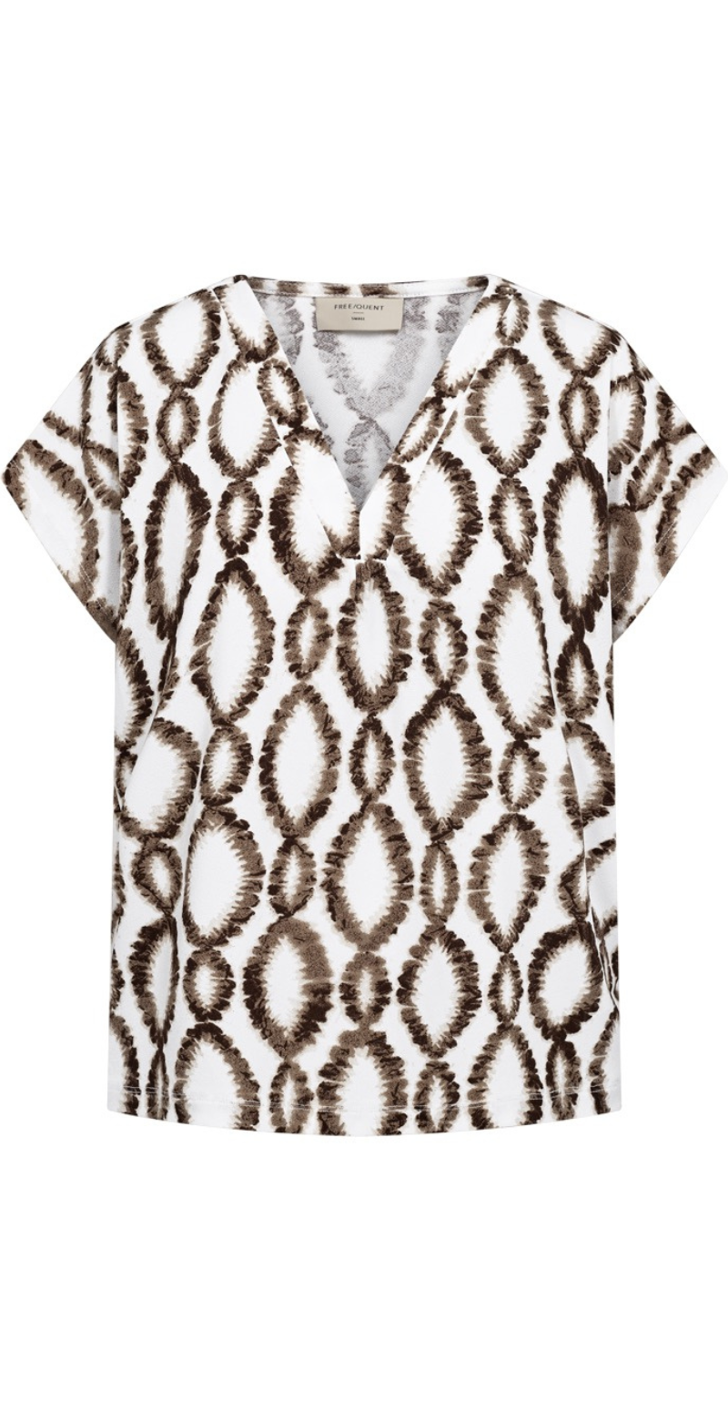 Floi bluse med print brilliant white w. coffee bean Freequent