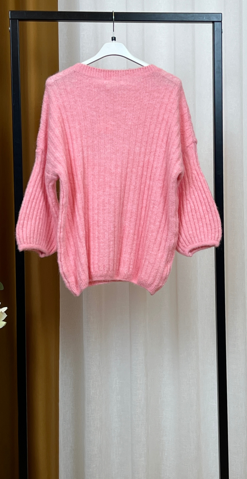 Angelina strik med 3/4 ærme med puf pink LikeLondon