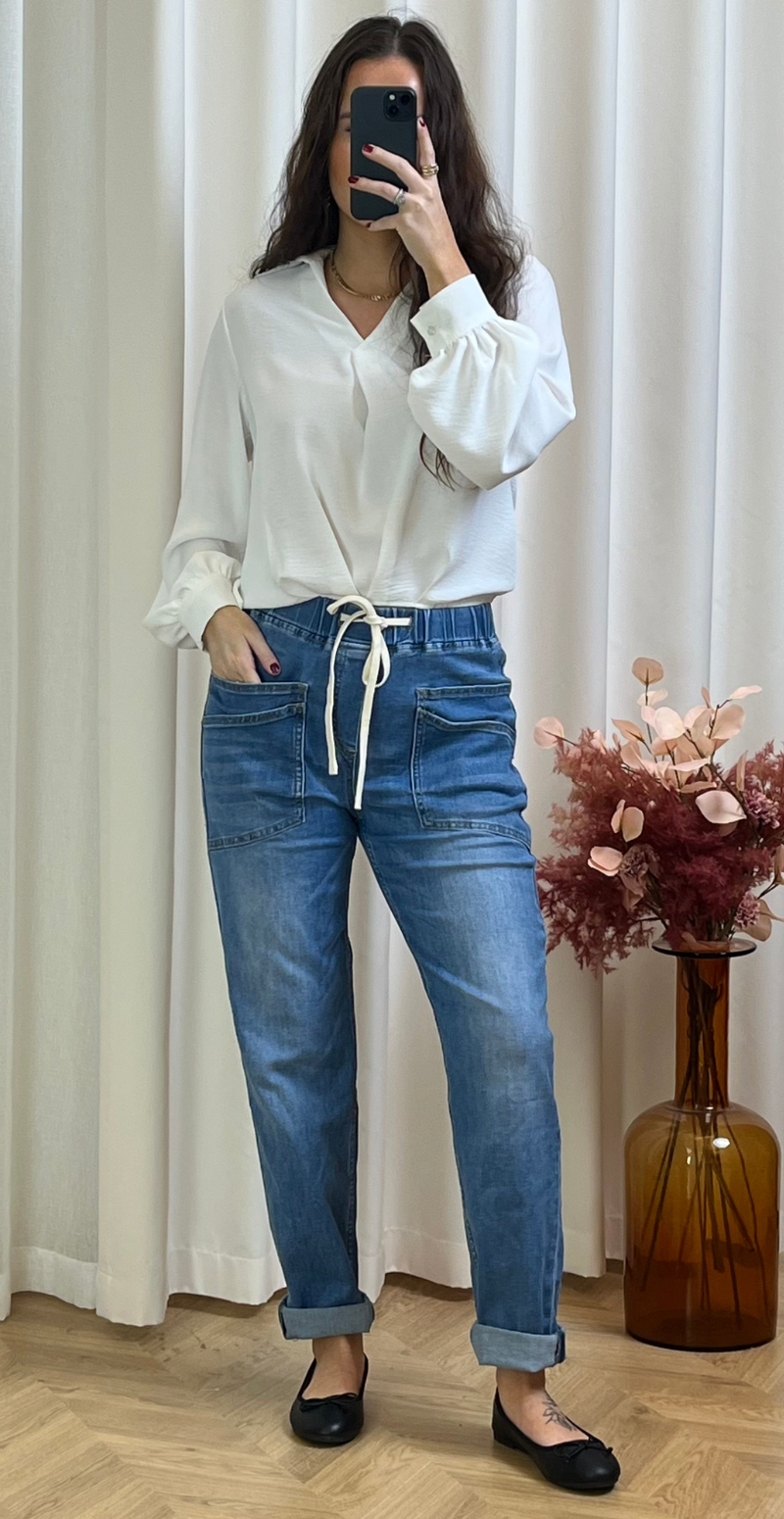 Thea bukser med lommer lys denim LikeLondon