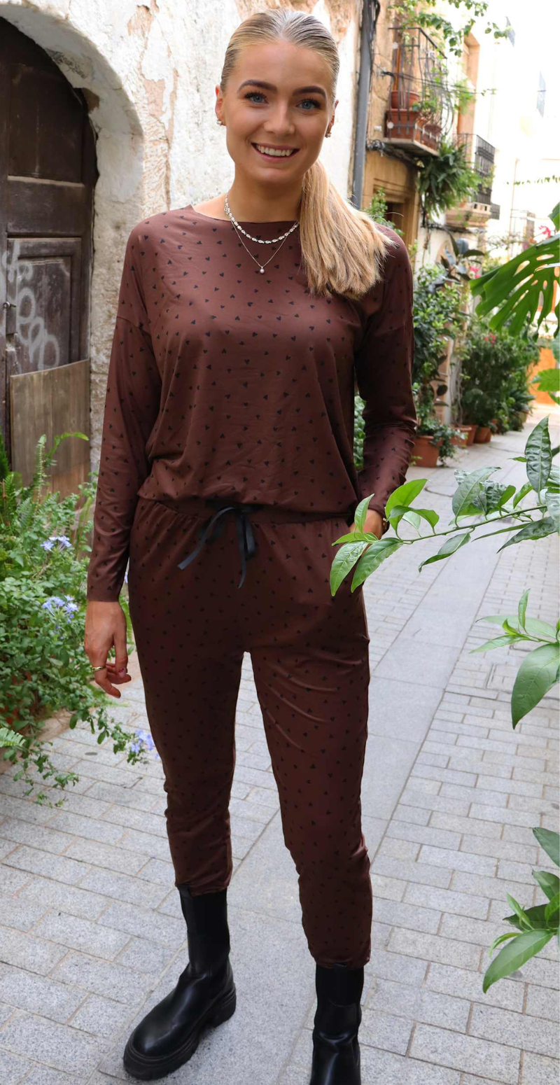 Alma bluse med hjerter brown black heart Liberté