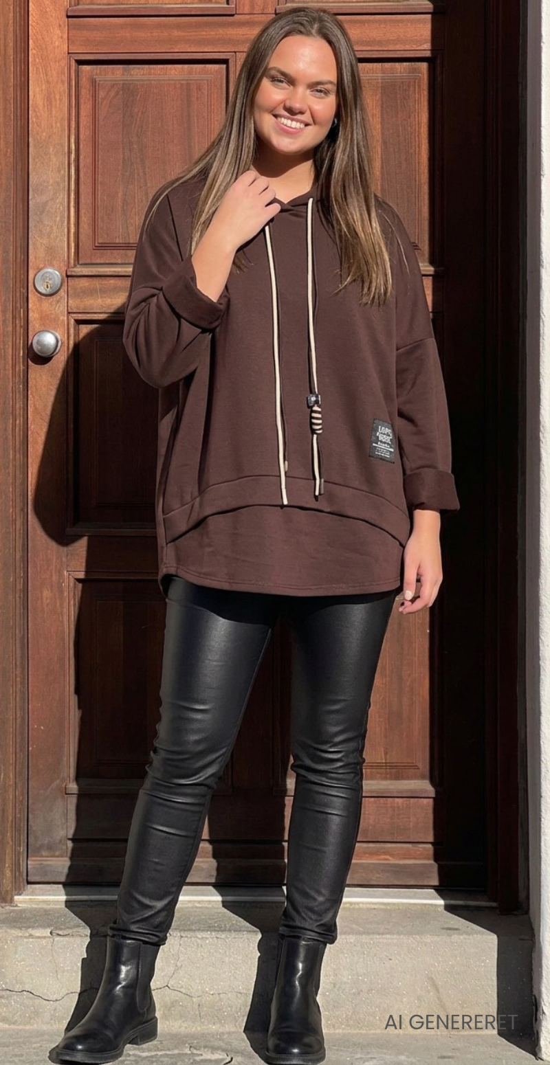 Erna sweatshirt med hætte og snøre brun LikeLondon