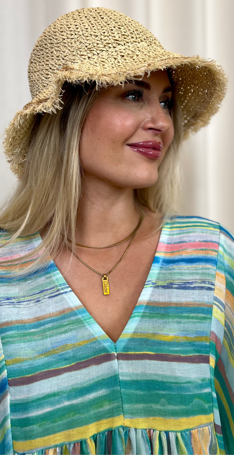 Hat i bast med frynser beige LikeLondon