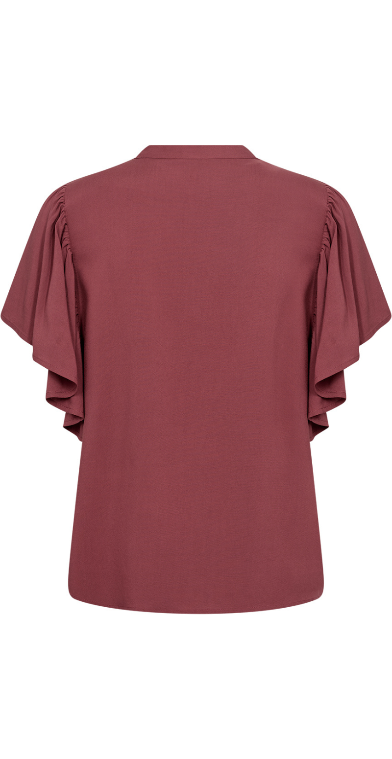 Irma gennemknappet bluse med flæsedetaljer bordeaux LikeLondon