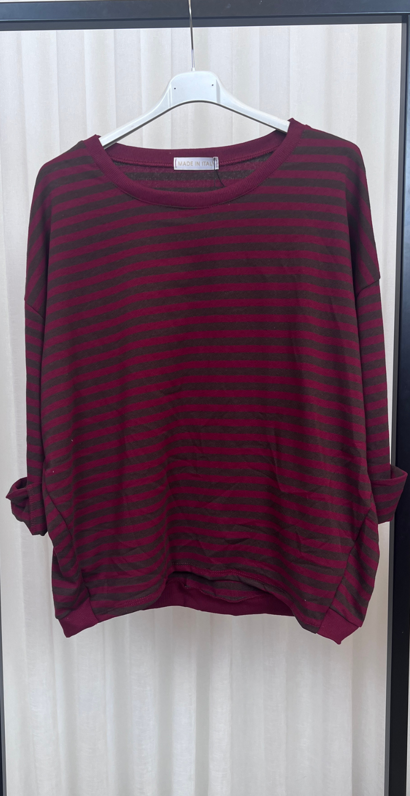 Zenia bluse med lange ærmer og striber old brown/wine red LikeLondon