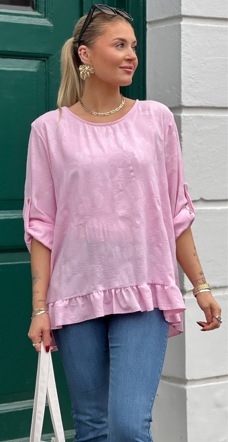 Amanda bluse med peplum og blomsterprint pink LikeLondon