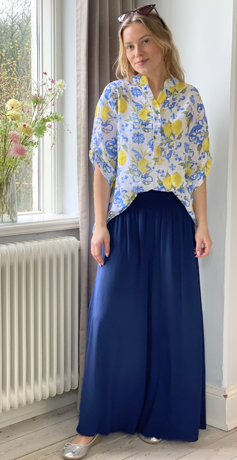 Peggy bukser med brede ben og smock navy LikeLondon