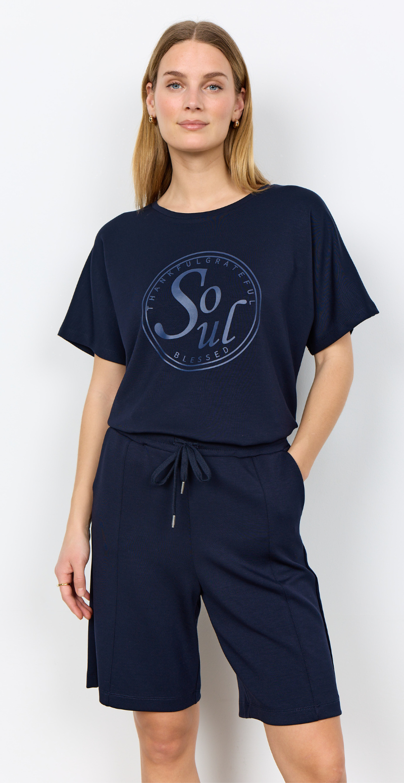 Julia shorts med bindebånd i taljen navy LikeLondon