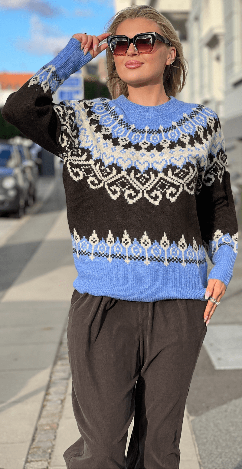 Merla pullover i uldblanding med mønster coffee bean w. wedgewood