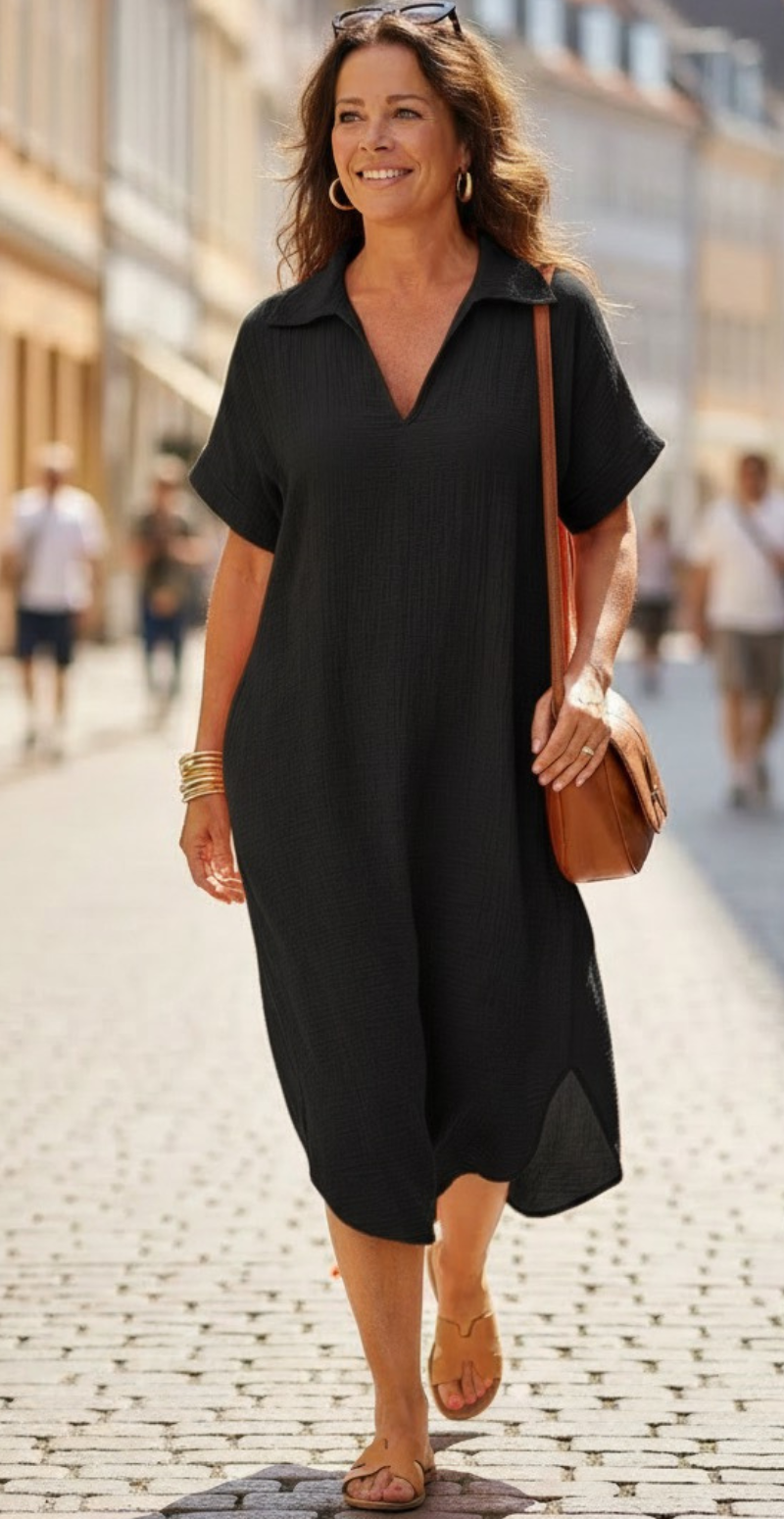 Ella gennemknappet kjole i musselin sort LikeLondon