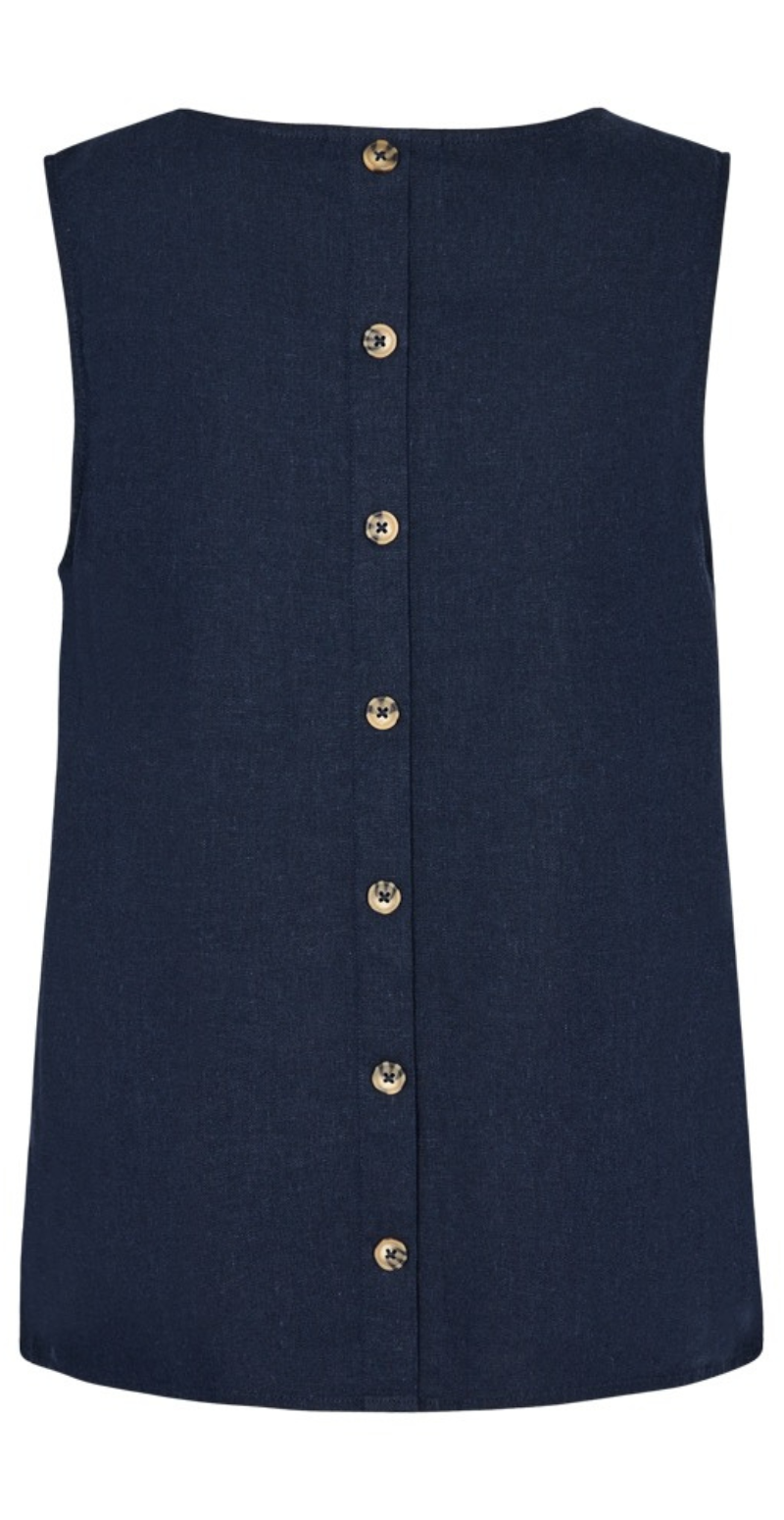 Lava hør top med knapper og brede stropper navy blazer Freequent