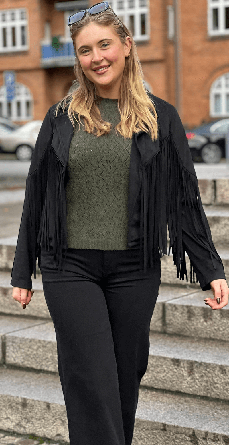 Billie ruskindsjakke med frynser sort LikeLondon