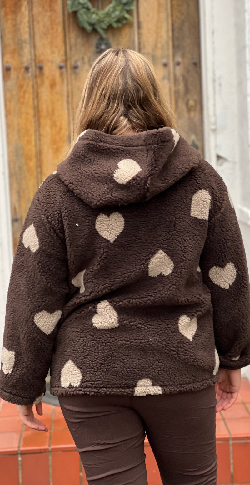 Nema teddy jakke i uld med hjerter brun LikeLondon