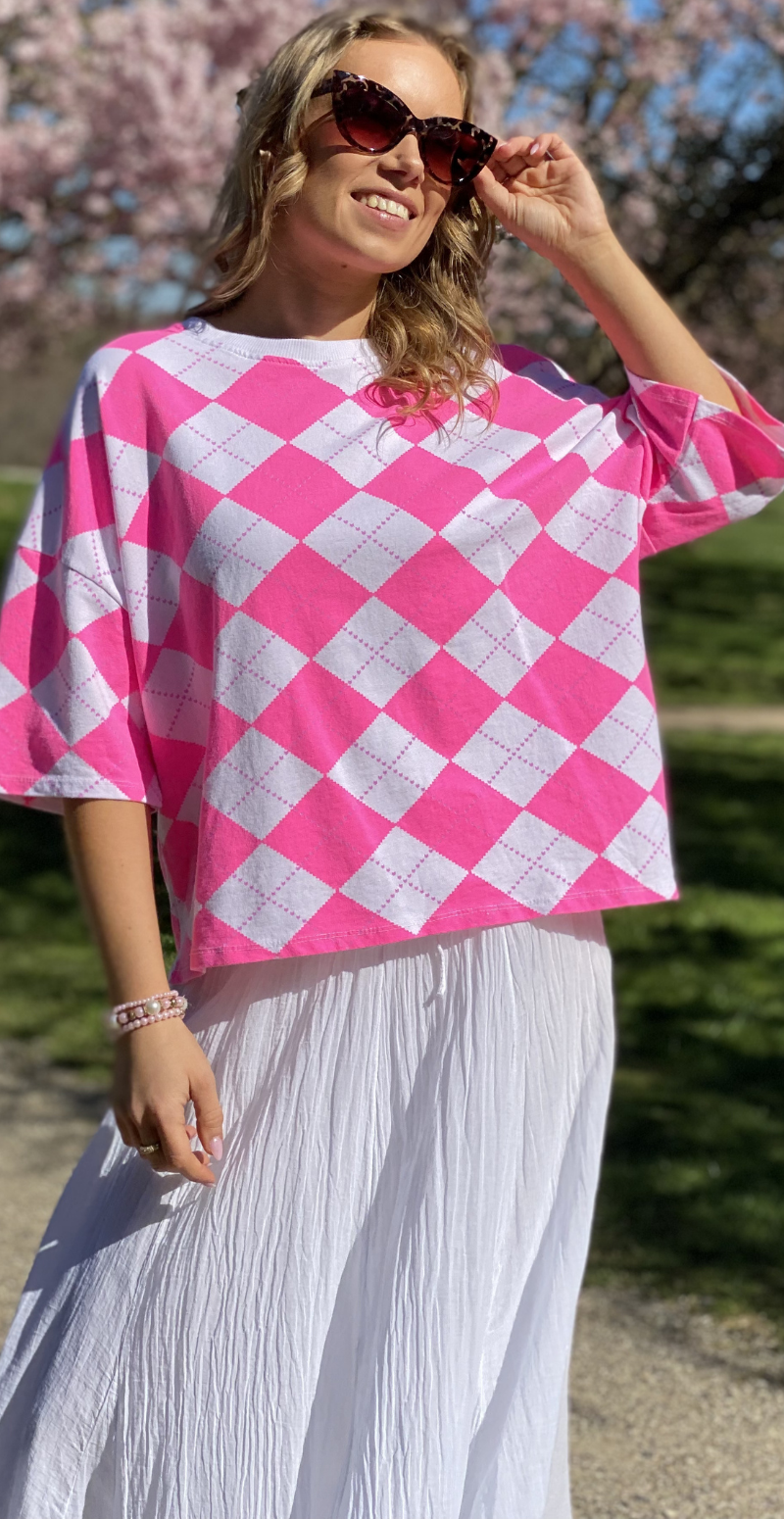 Megan kortærmet bluse med harlekintern pink LikeLondon