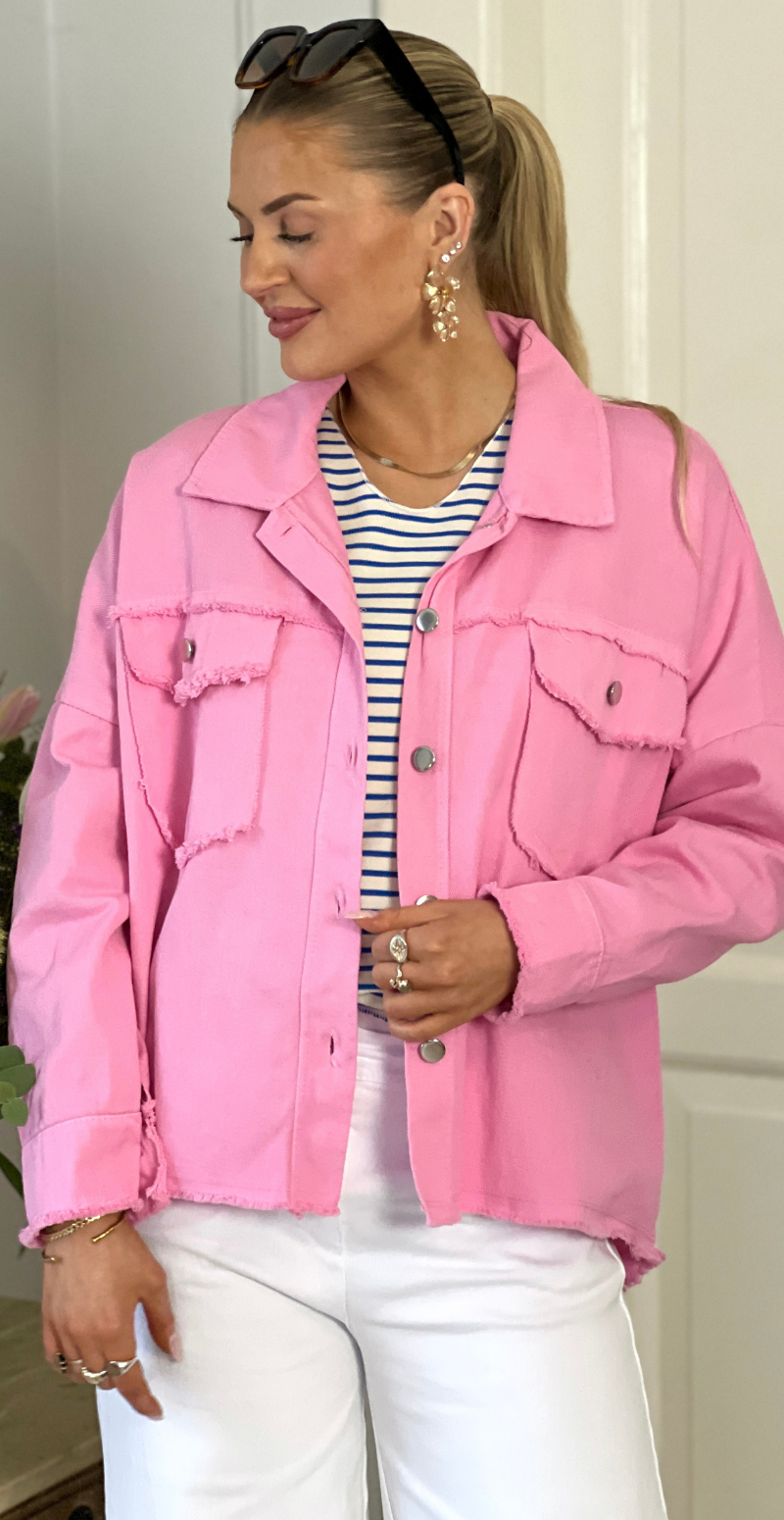 Madison canvas jakke med rå kanter pink LikeLondon