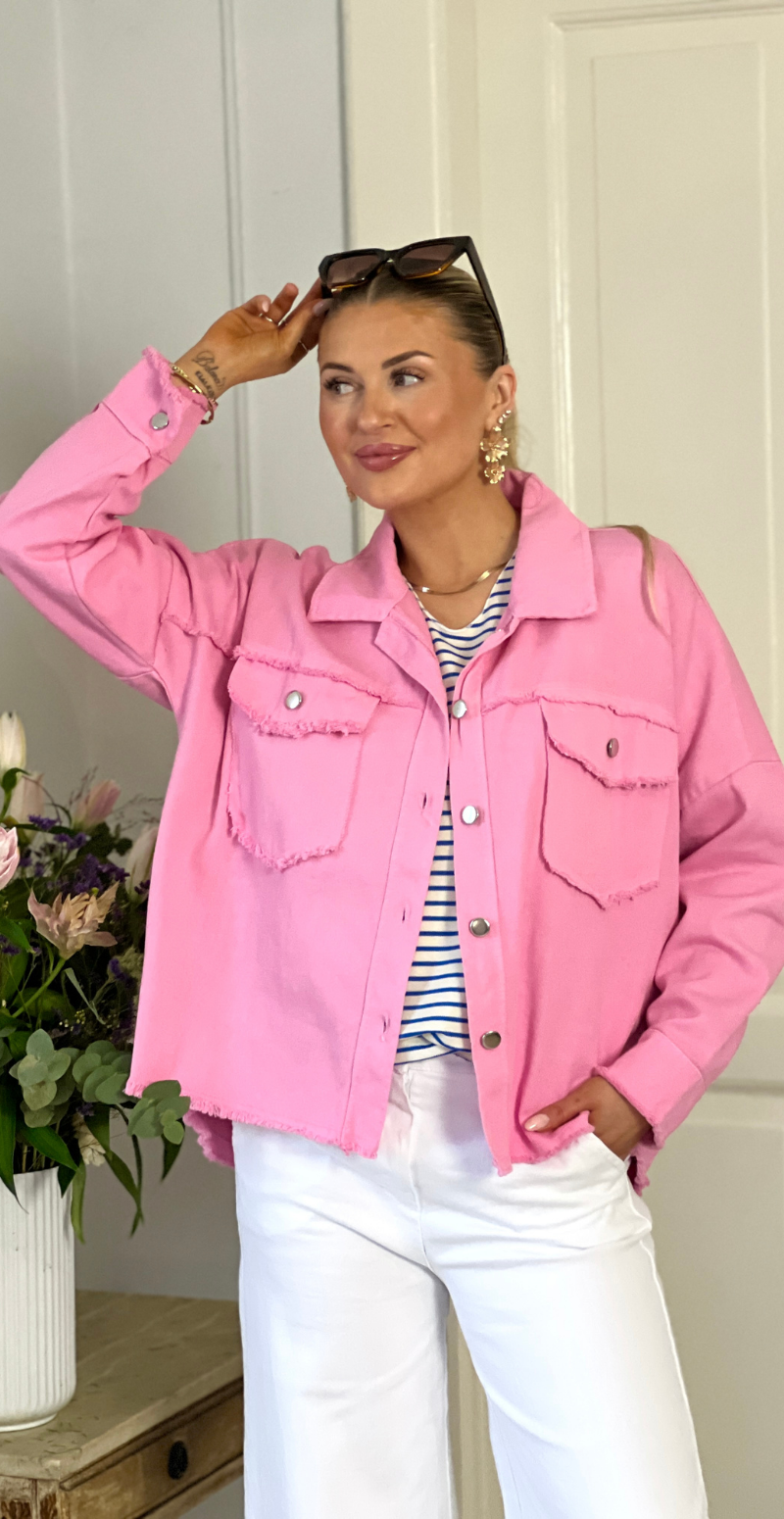 Madison canvas jakke med rå kanter pink LikeLondon