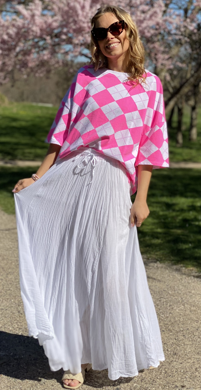 Megan kortærmet bluse med harlekintern pink LikeLondon