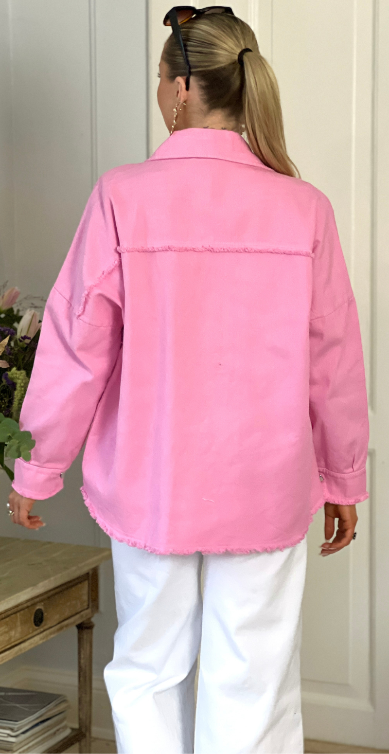 Madison canvas jakke med rå kanter pink LikeLondon