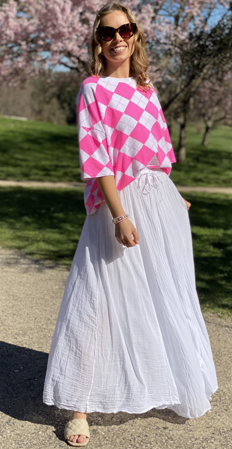Megan kortærmet bluse med harlekintern pink LikeLondon