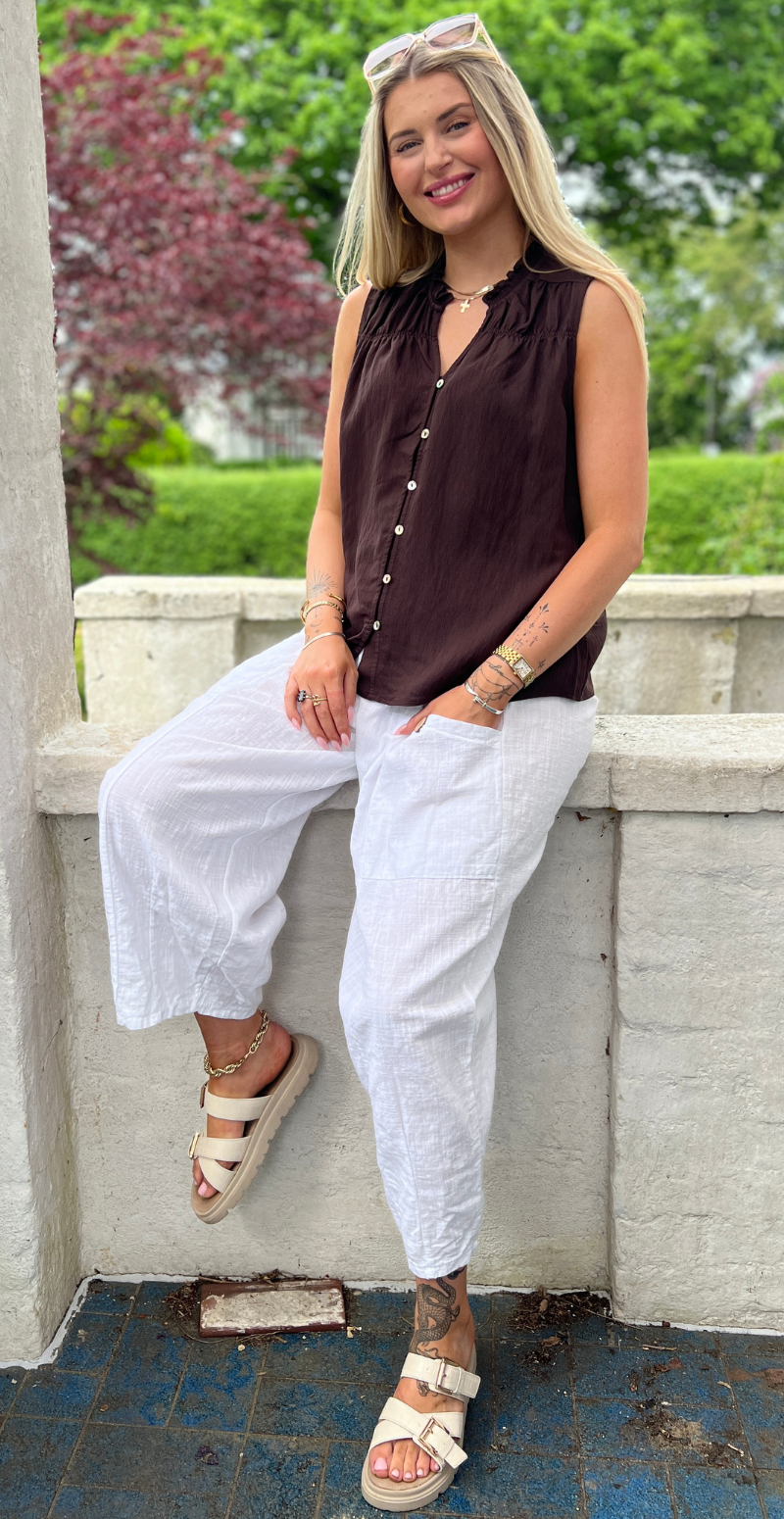 Ally bluse med knapper coffee bean Freequent