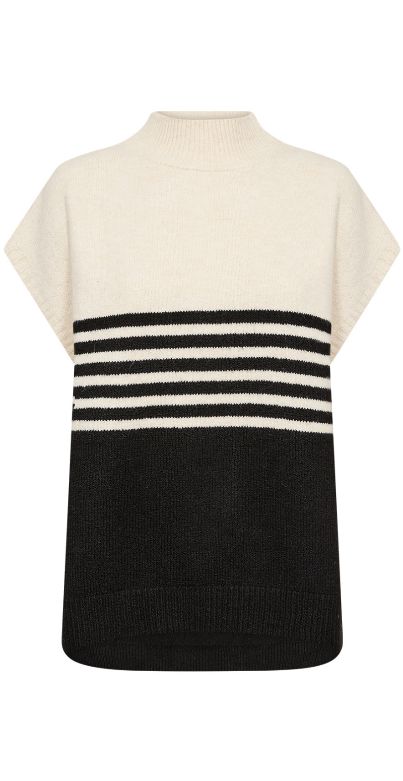 Melinda to-farvet strikvest med striber creme/sort LikeLondon