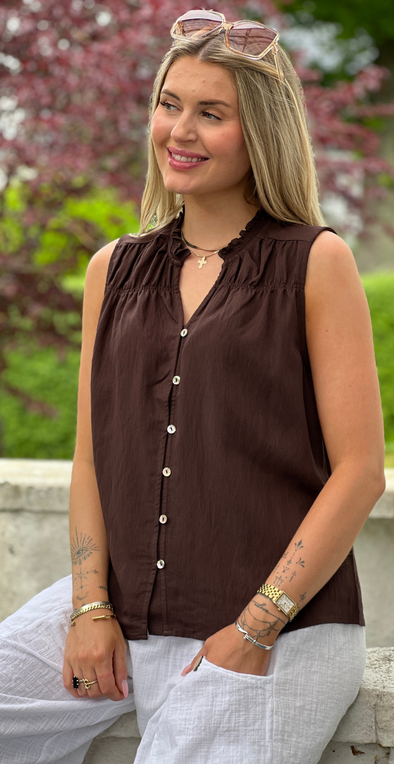 Ally bluse med knapper coffee bean Freequent